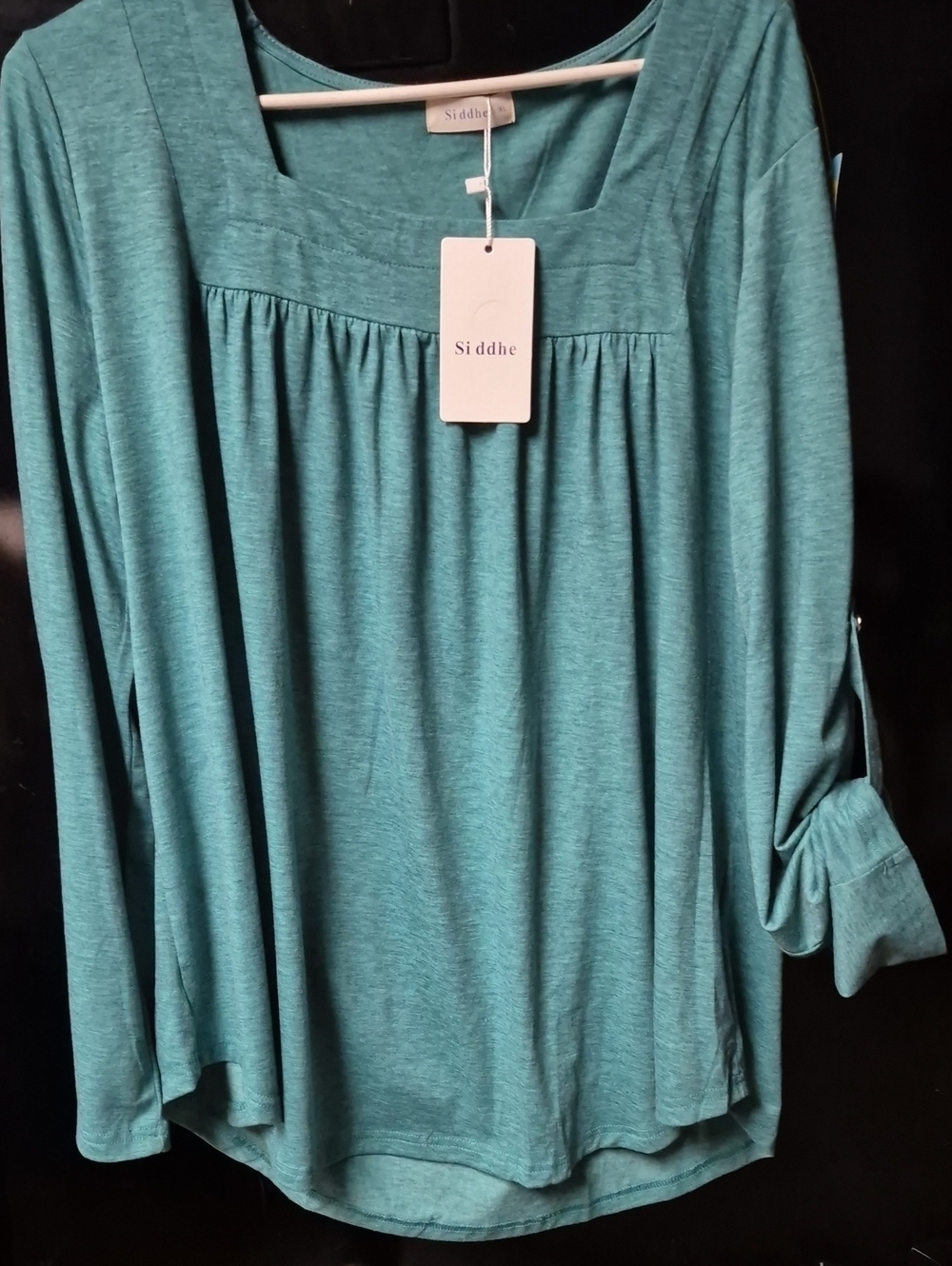Teal Long-Sleeve Square-Neck Women's Top